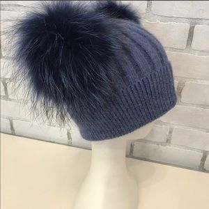 Hat Angora beanie with 2 removable fur pom pom